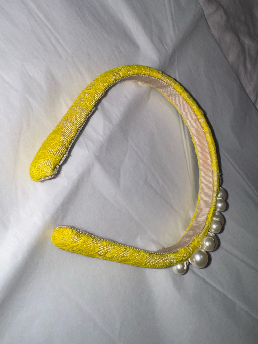 Jennifer Behr AUTHENTIC Lemon Yellow Lace Pearl Cluster Embellished Headband - Picture 9 of 16